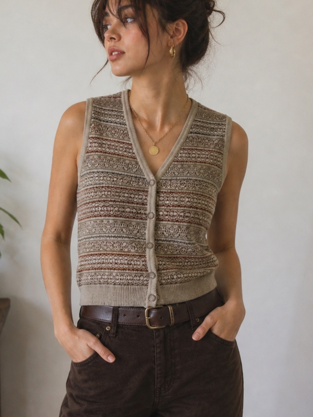 Liz Claiborne Fair Isle Sweater Vest Wool Blend Button Front Grandpa Core L - Picture 1 of 5